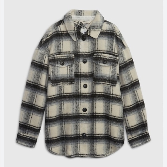 GAP Other - Gap Kids Plaid Shirt Jacket Black Cream Button Front Size M 8-9